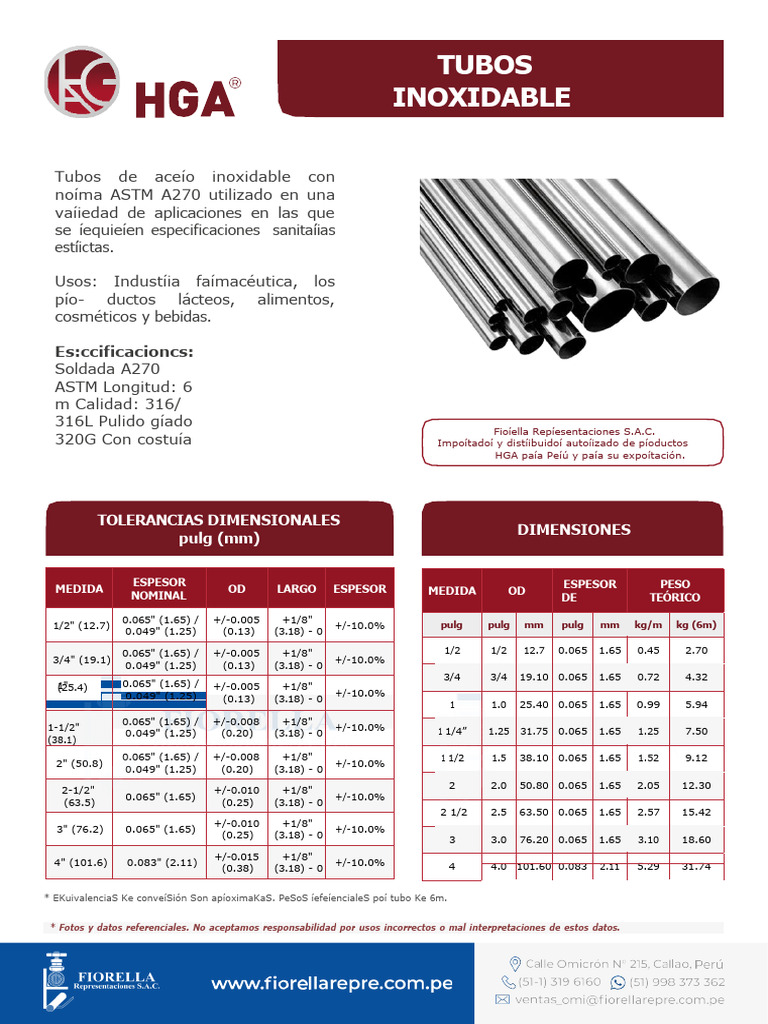 Tubos Inoxidable Sanitario Astm: Es:ccificacioncs | PDF