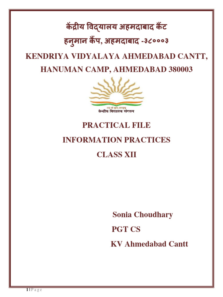 Class 12 Practical File Informatics Practices | PDF | Information ...