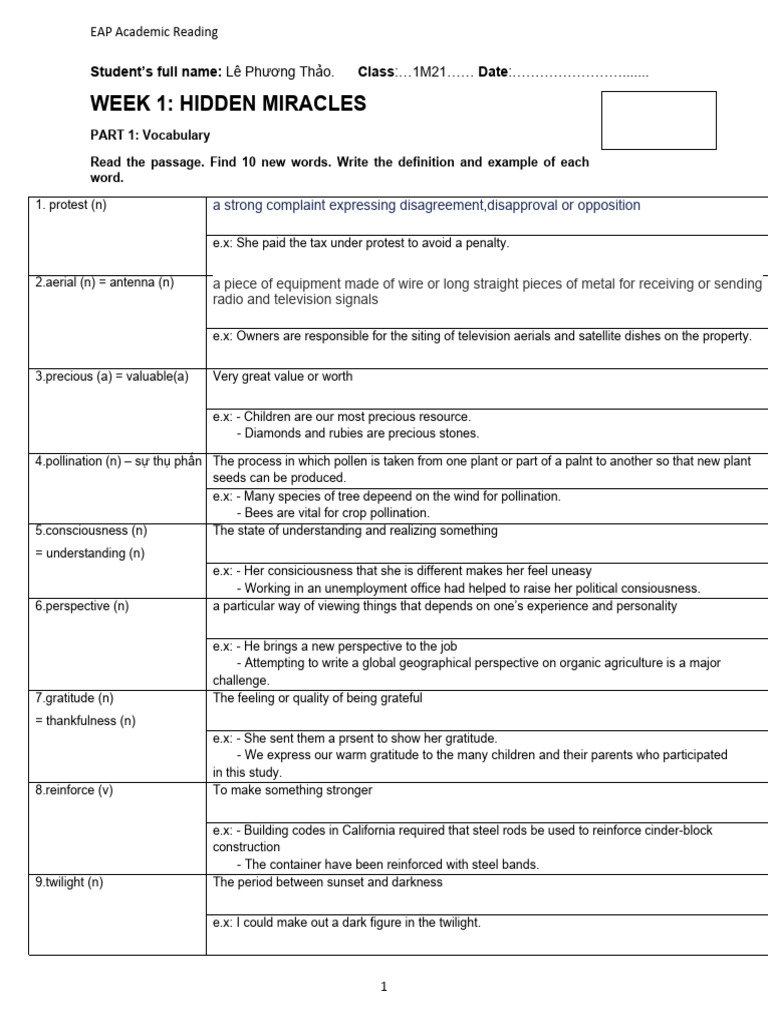 EAP Academic Reading Vocabulary Guide | PDF | Pollination | Deforestation