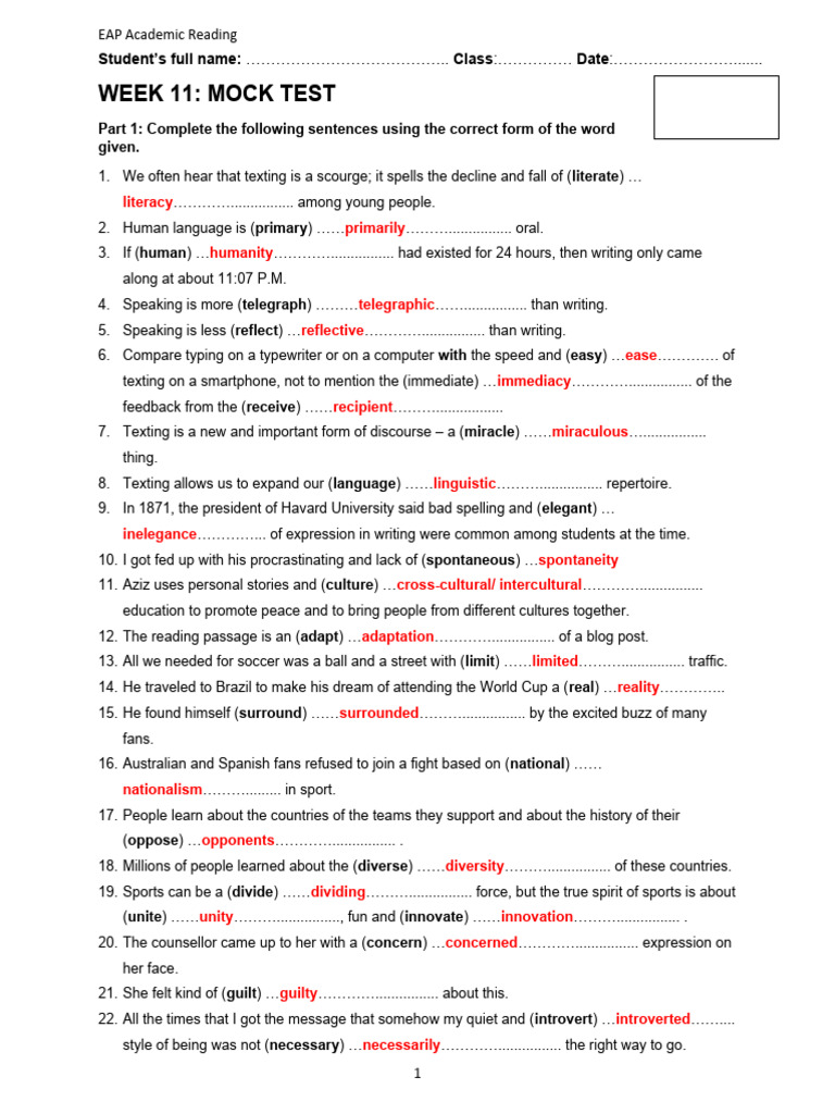 EAP Mock Test: Academic Reading Practice | PDF | Intelligence | Spider