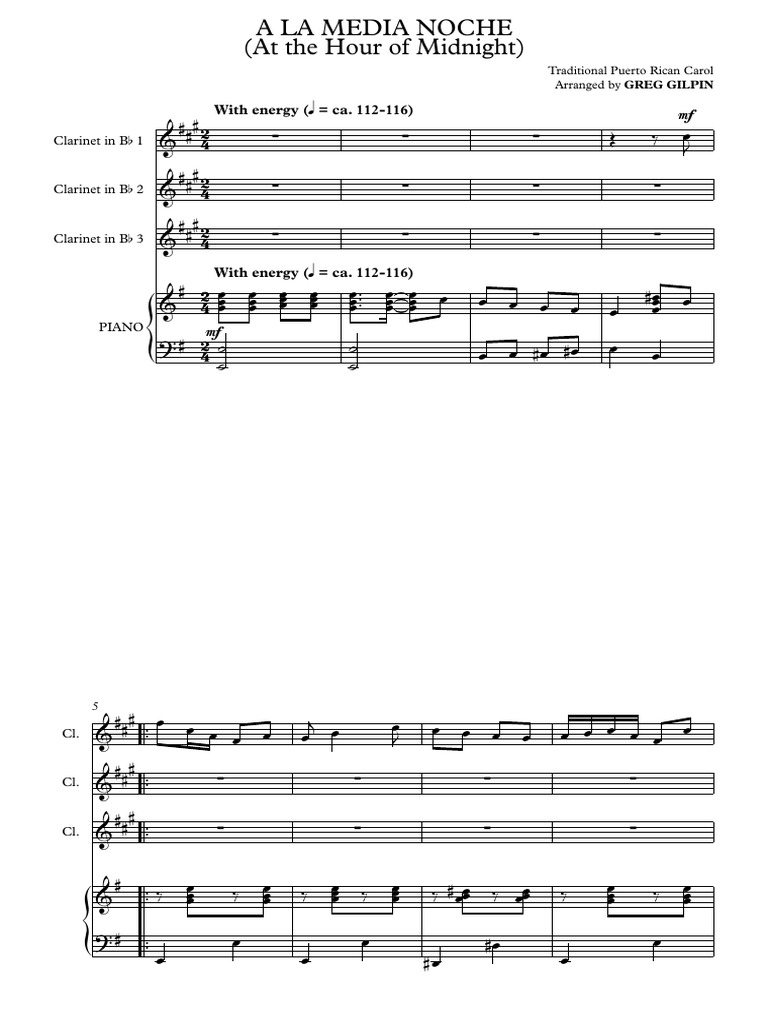 A La Media Noche - Clarinetes e Piano | PDF