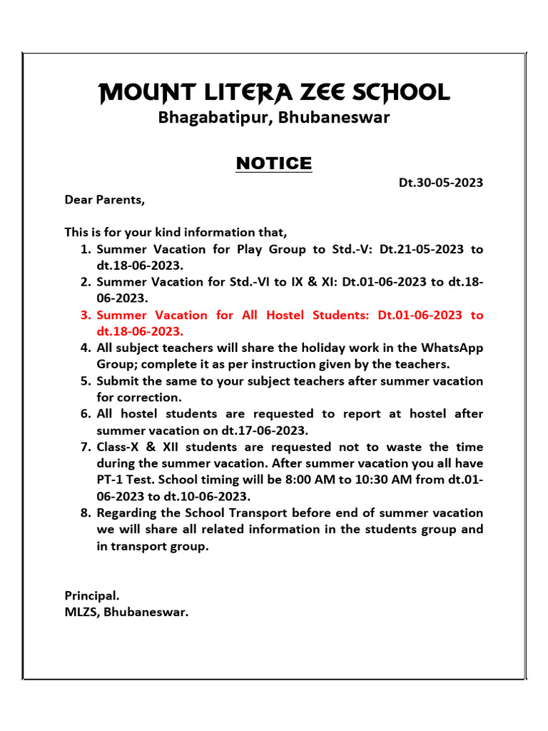 vacation notice PDF