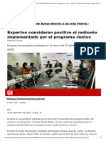 Expertos Consideran Positivo El Rediseño Implementado Por El Programa Juntos