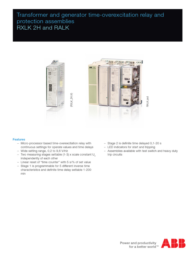 1MRK509008-BEN B en Transformer and Generator Time-Overexcitation Relay ...