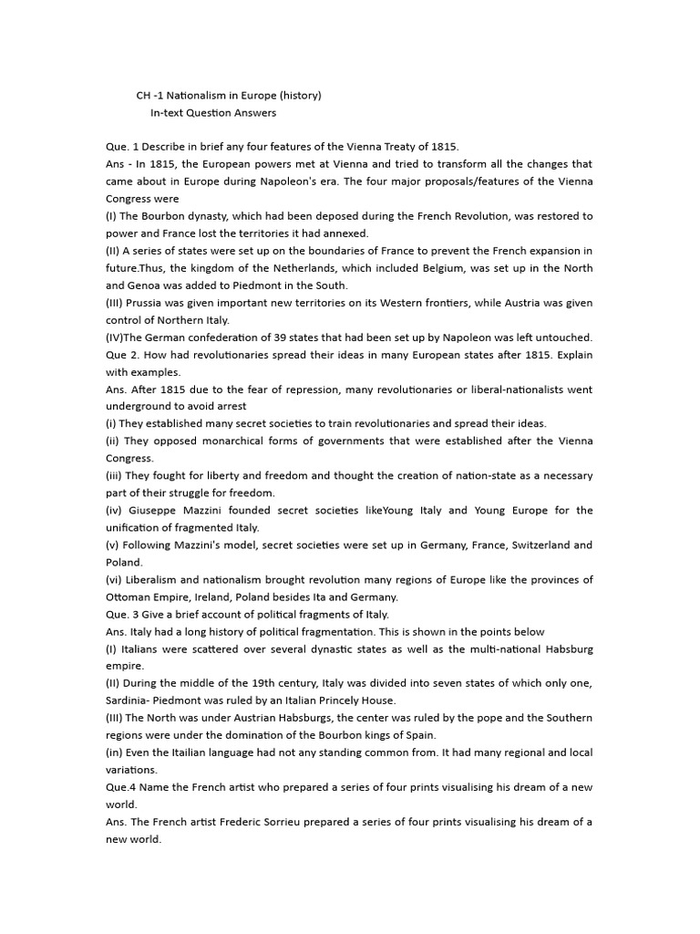 CH - 1 History Intext Questions | PDF | First French Empire | Europe