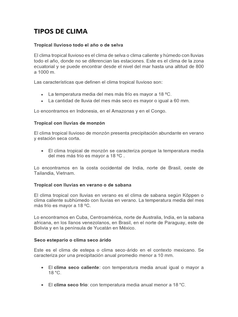 Climas del Mundo: Tipos y Características | PDF | Clima templado | Clima