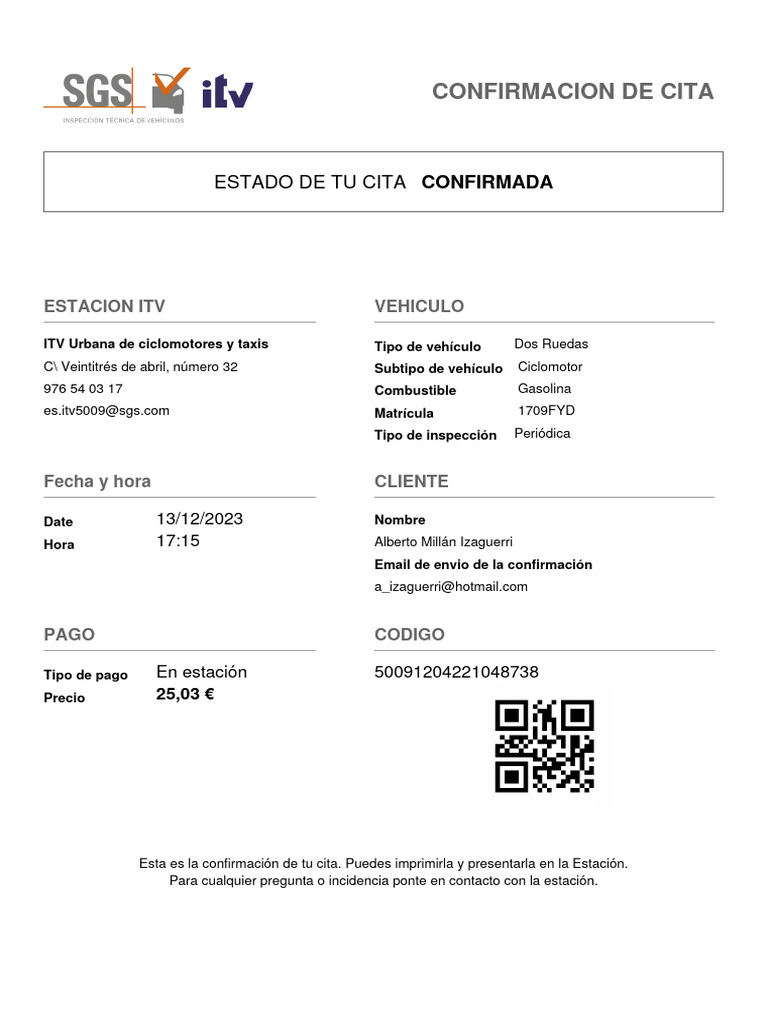 Confirmacion de Cita | PDF