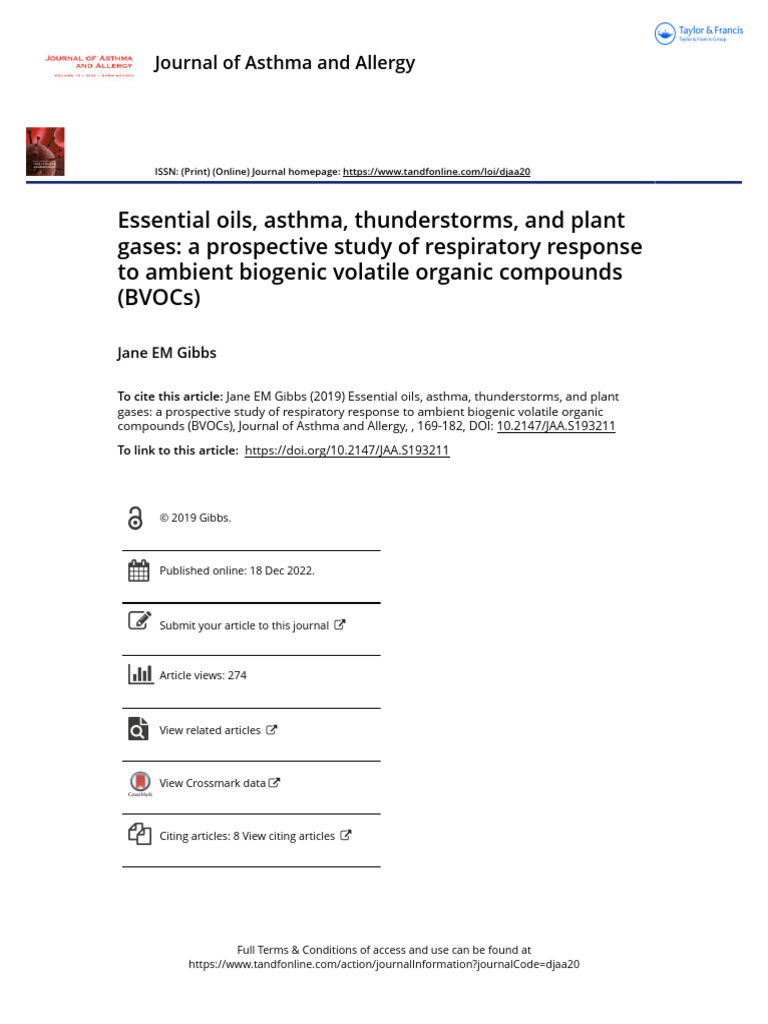 Essential Oils Asthma Thunderstorms and Plant Gases A Prospective Study
