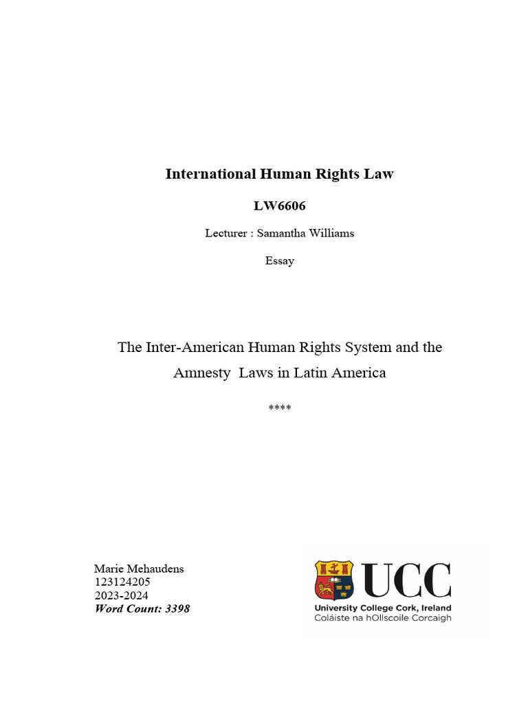 Essay LW6606 Marie Mehaudens IACtHR and Amnesty Laws PDF Human