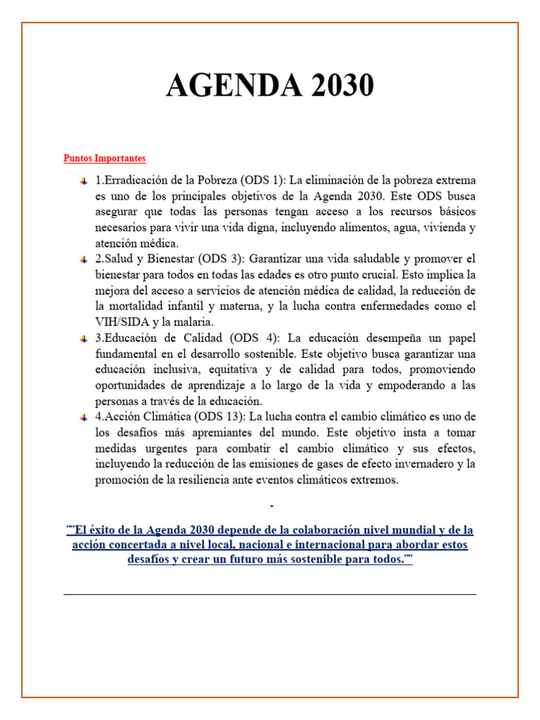 Puntos Clave de la Agenda 2030 | PDF | Sustentabilidad | Economias