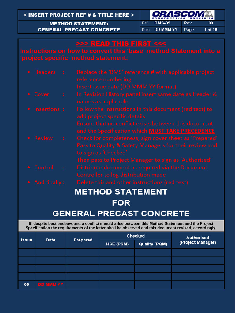 General Precast Concrete Method Statement | PDF | Concrete | Precast ...