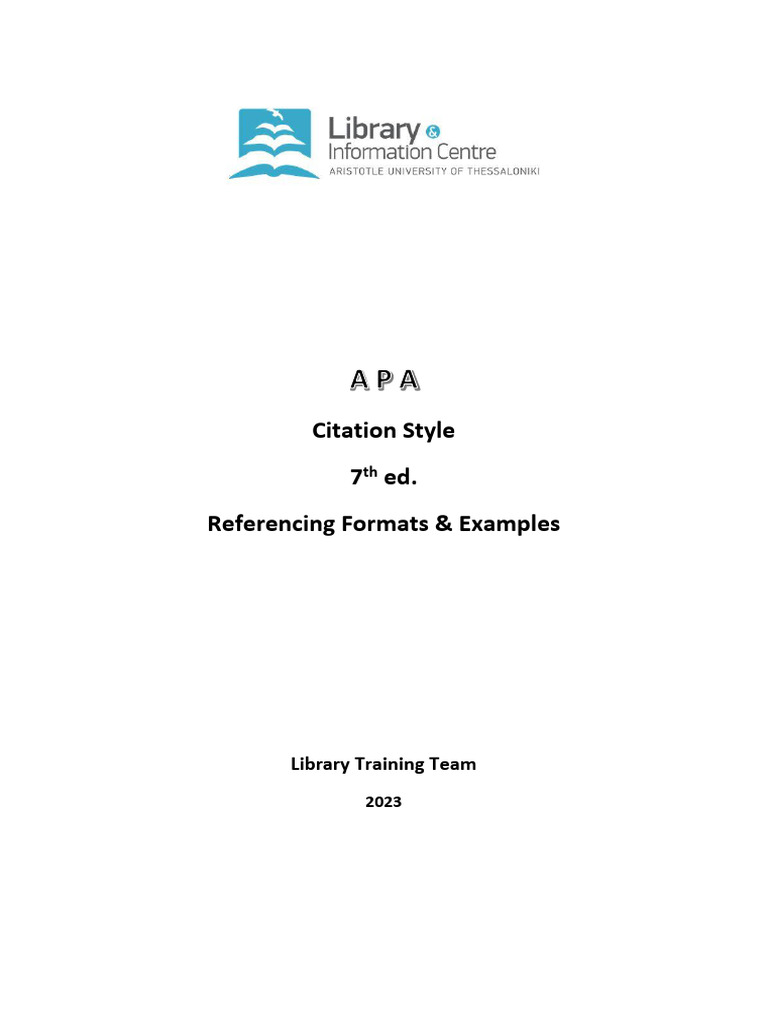 APA 7th Edition Citation Guide | PDF | Citation | American ...