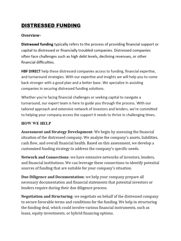 Distressed Funding PDF Loans Banks