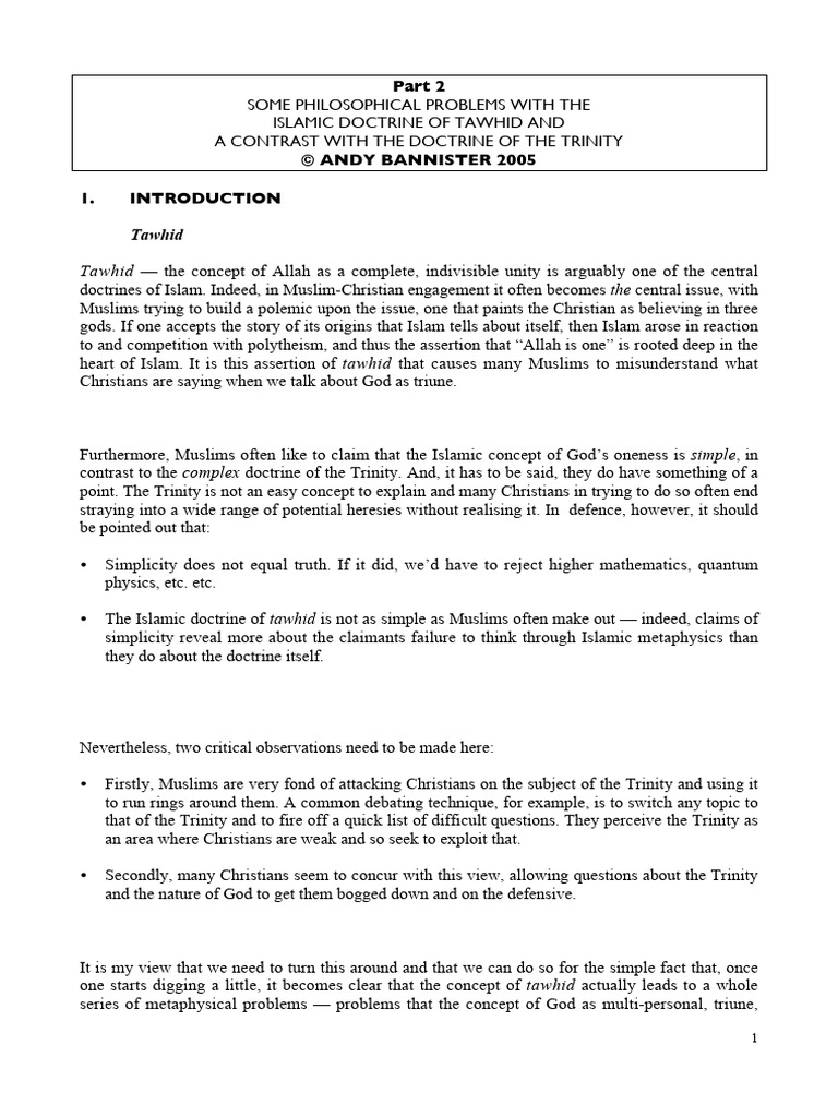 Tawhid vs. Trinity: A Philosophical Analysis | PDF | God In Islam | Tawhid