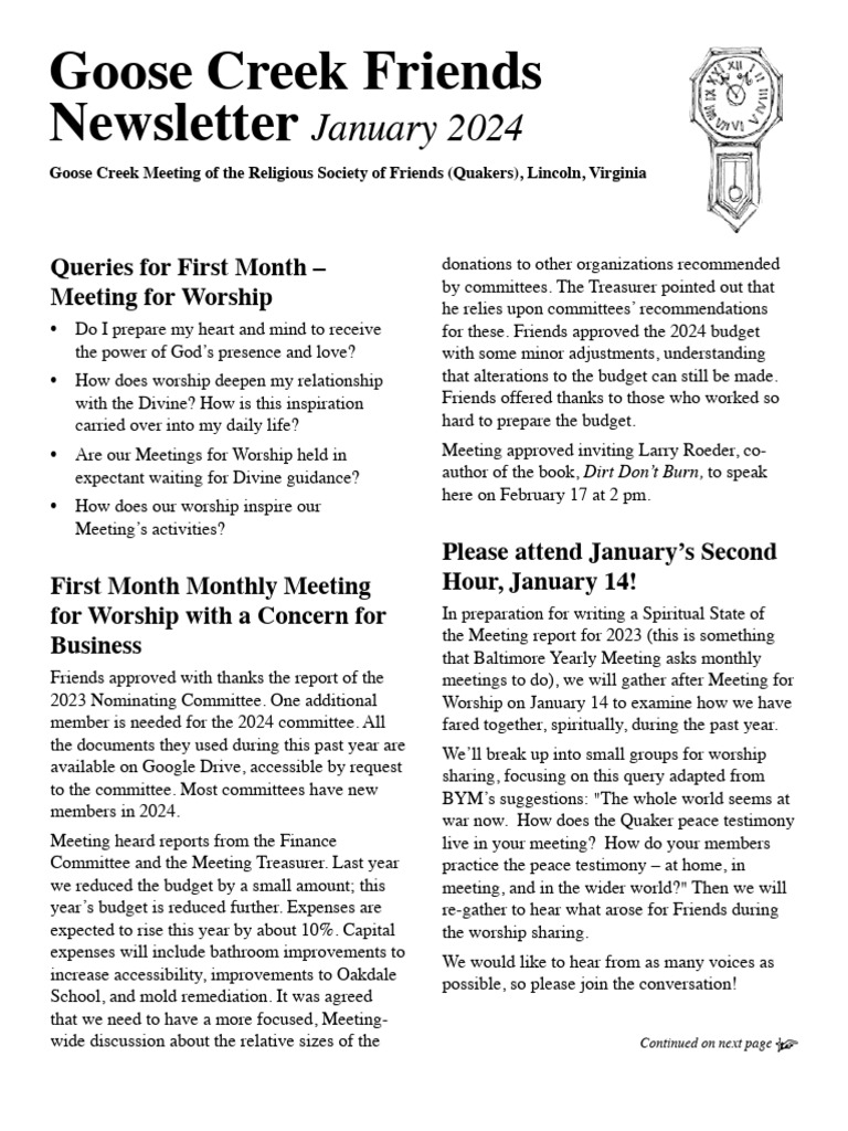 First Month Friends Newsletter | PDF | Worship | Quakers