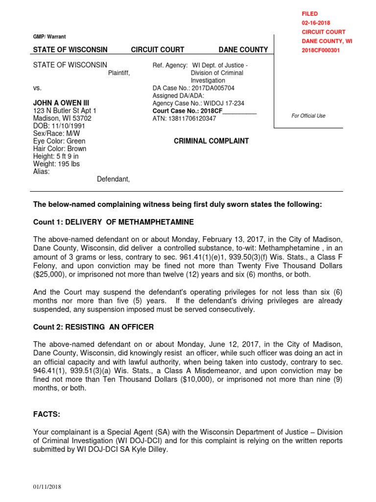 John arthur owen iii criminal complaint pdf wisconsin circuit