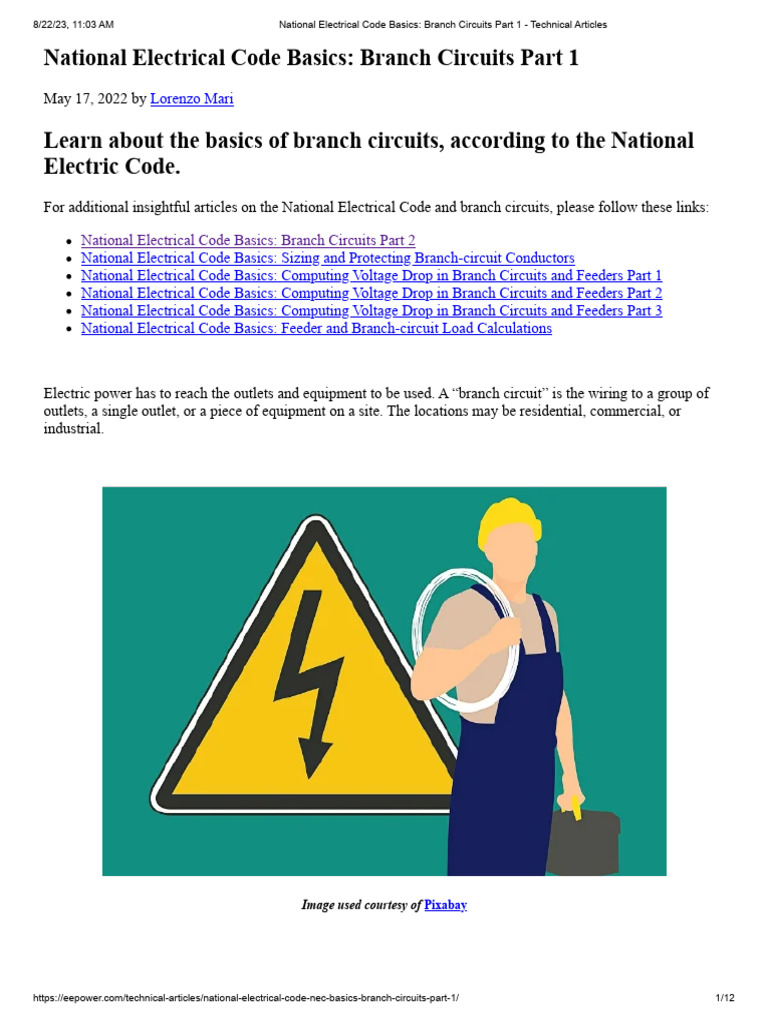 National Electrical Code Basics - Branch Circuits Part 1 - Technical