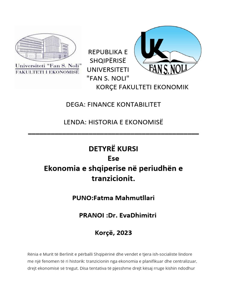 Republika e shqip ris universiteti fan s noli kor e fakulteti