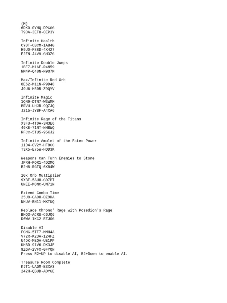 God of War II Action Replay Codes MAX PDF