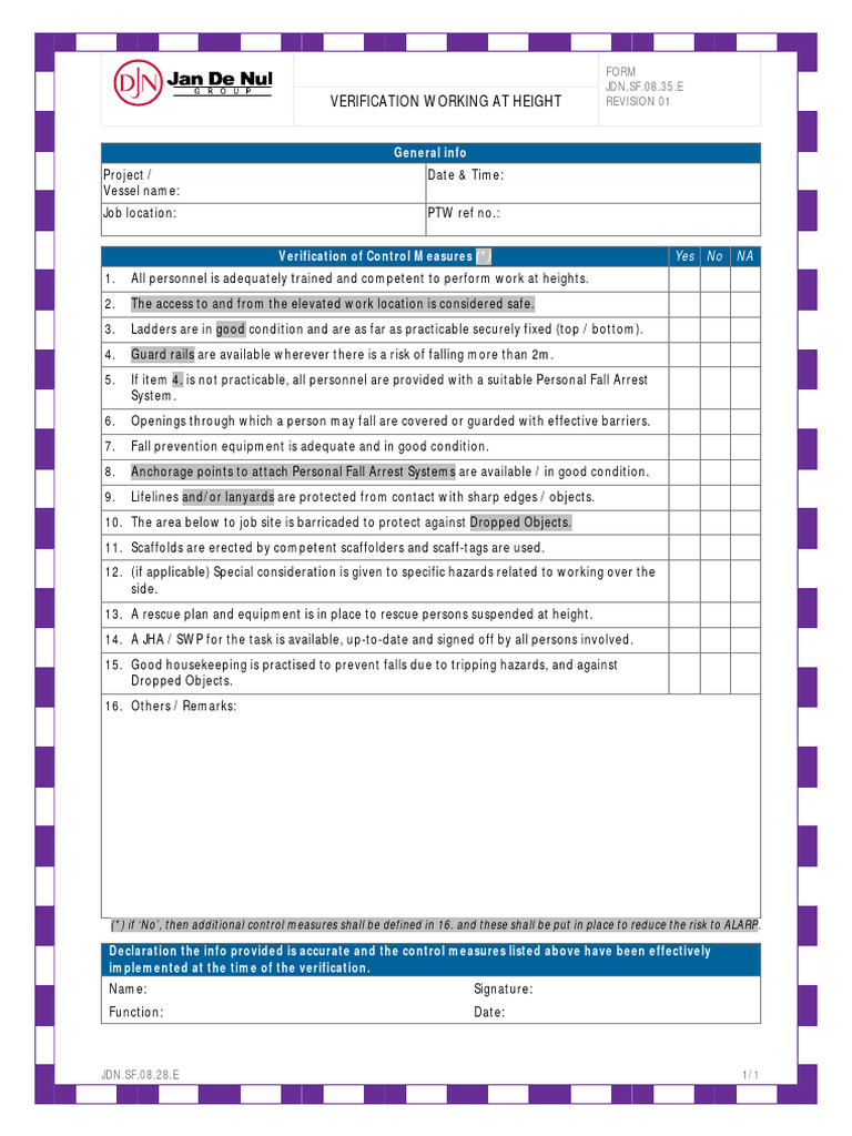 Daily Safety Observation for Heights | PDF | Safety
