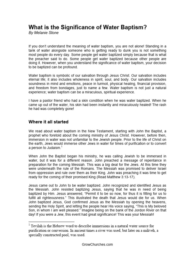 What is the Significance of Water Baptism PDF Baptism Jesus