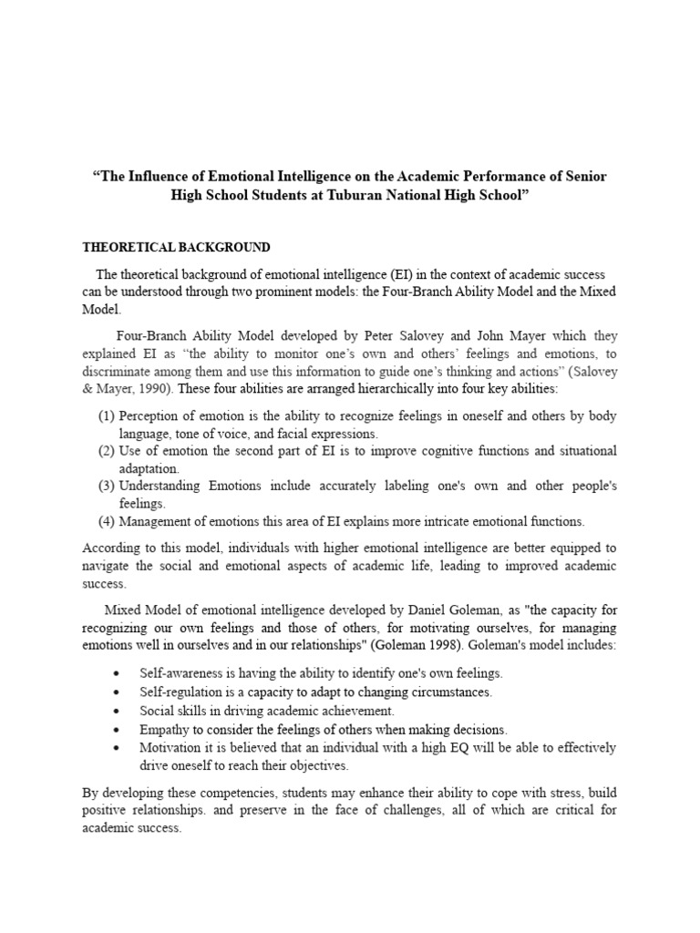THEORETICAL BACKGROUND Emotional Intelligence | PDF