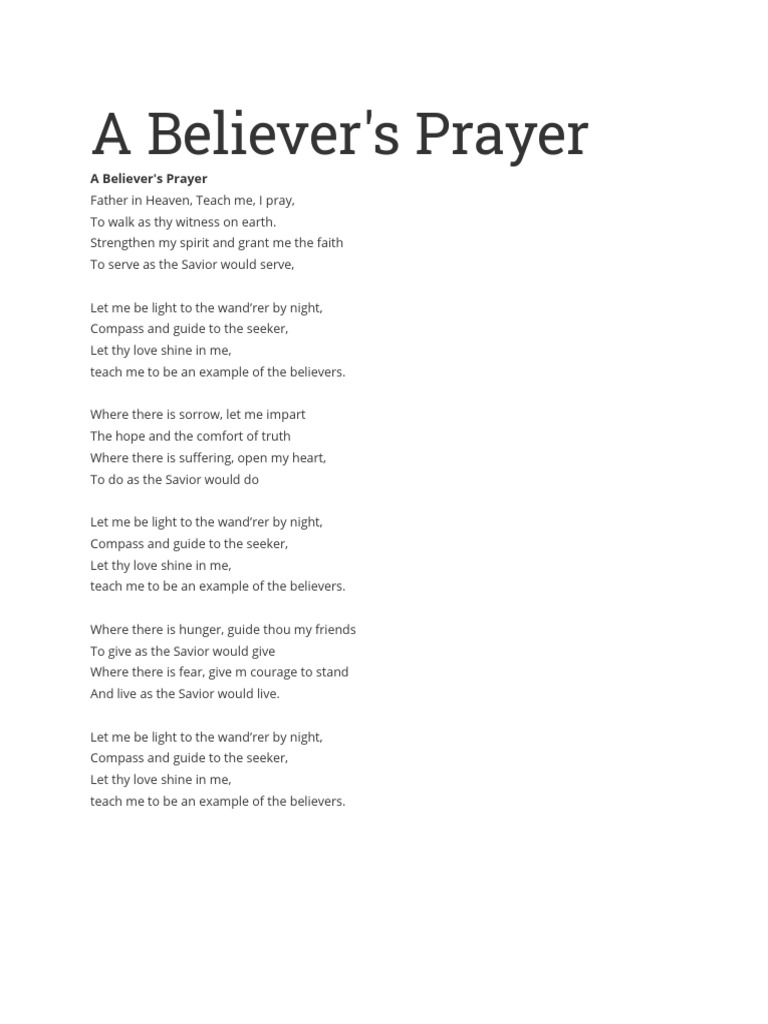 A Believers Prayer Pdf