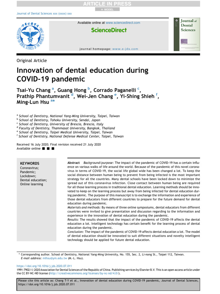 Innovation of Dental Education During Covid | PDF