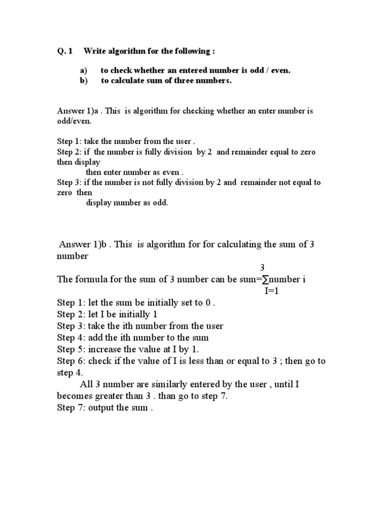 Q. 1 Write Algorithm For The Following: A) To Check Whether An Entered ...