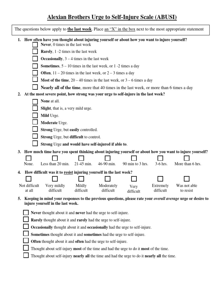 ABUSI: Self-Injury Urge Assessment | PDF