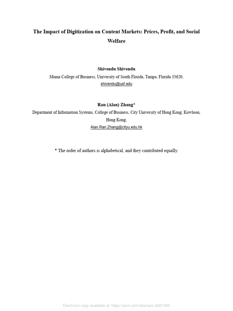 The Impact Of Digitization On Content Markets Prices Profit And
