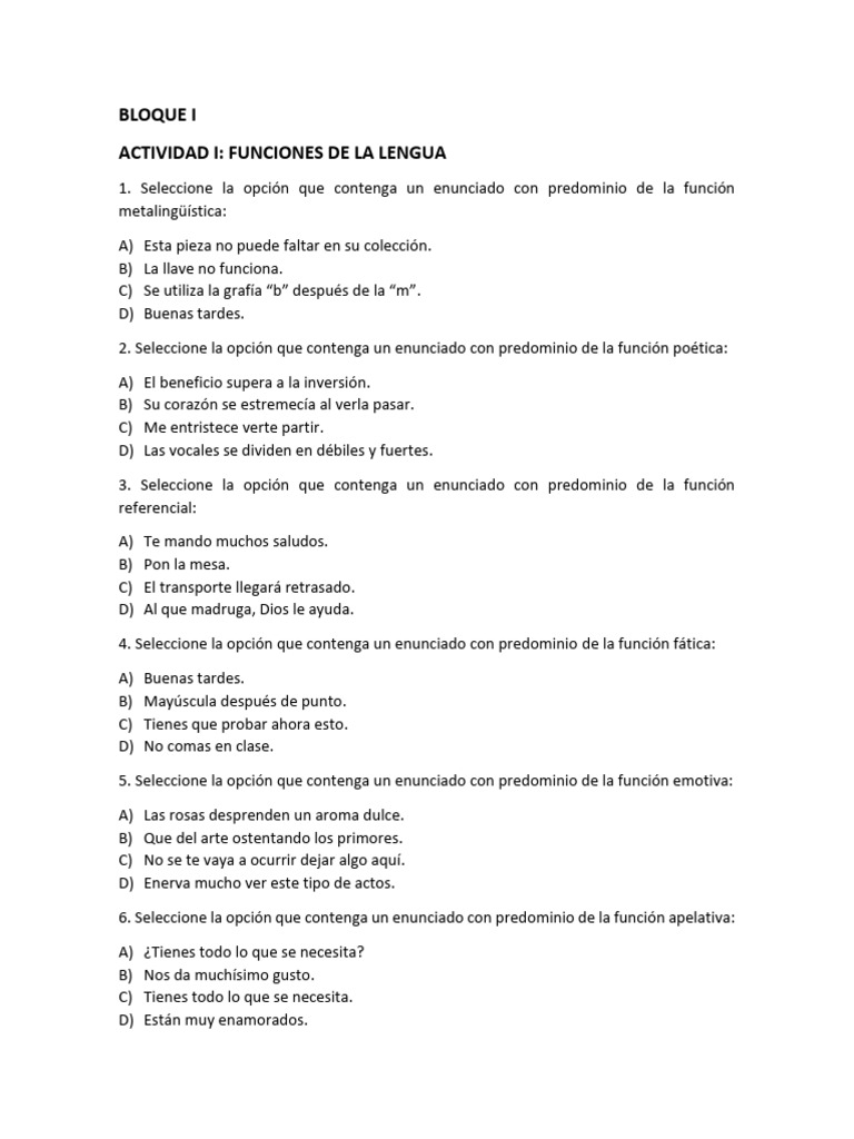 Funciones Del Lenguaje Ejercicios | PDF | Artes del Lenguaje y Comunicación
