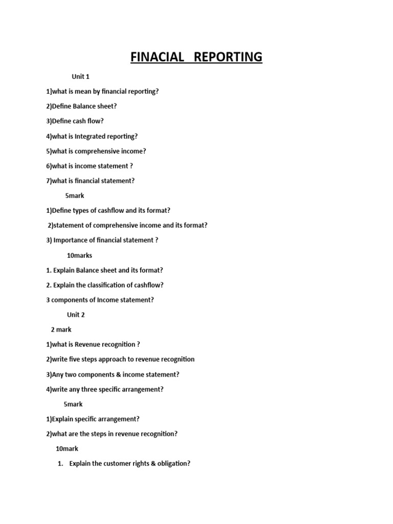 Finacial Reporting Imp Question | PDF | Financial Statement | Valuation ...