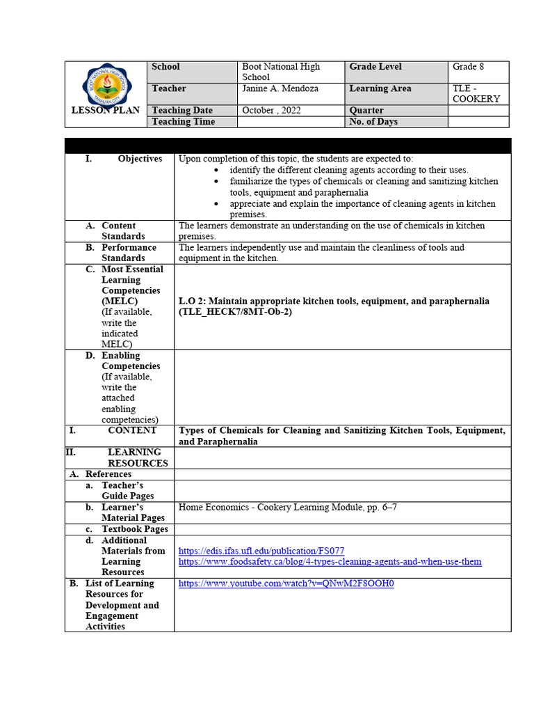 Types of Chemicals for Cleaning and Sanitizing Kitchen Tools, Equipment