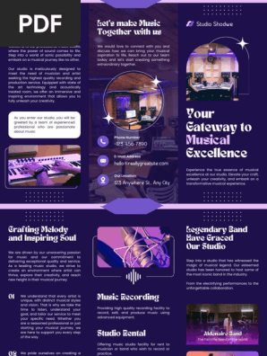 Aesthetic Purple Modern Music Studio Trifold Brochure