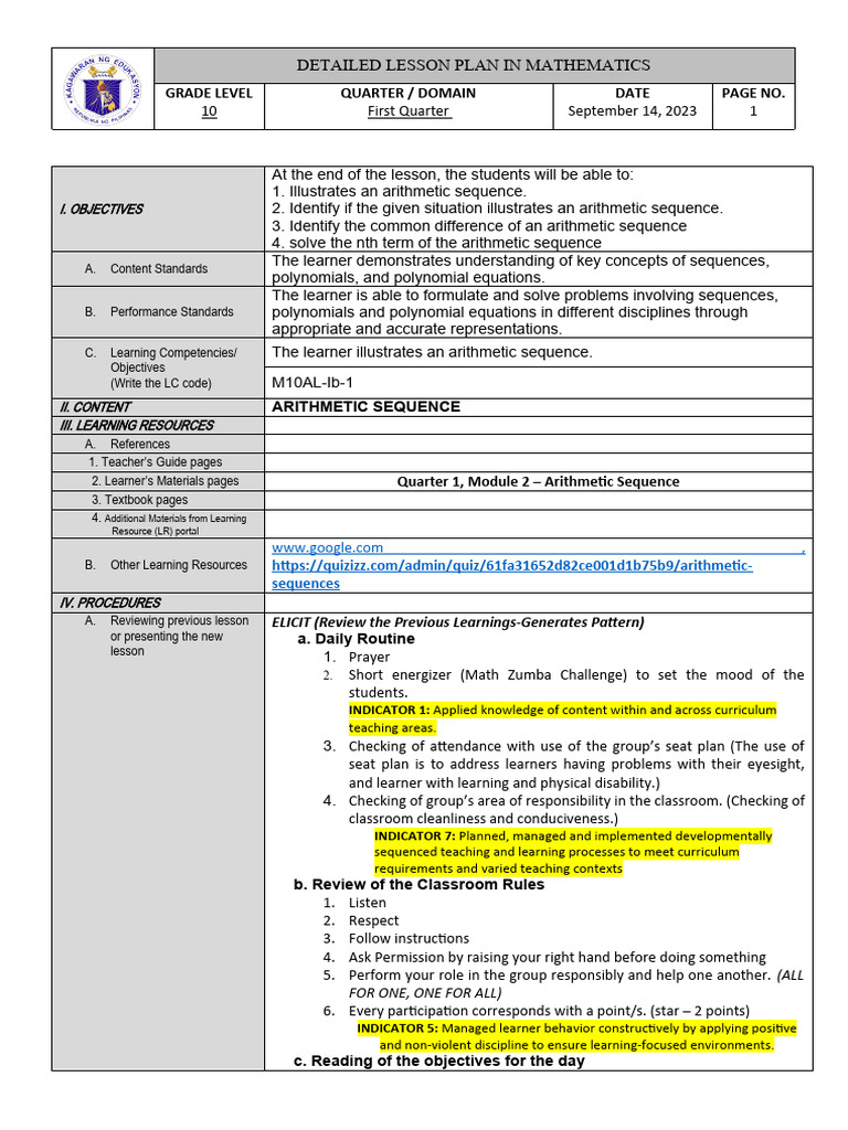 Arithmetic Sequence Pdf Learning Curriculum