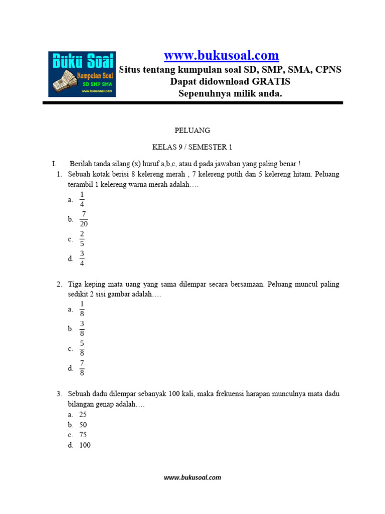 Latihan Soal Matematika Peluang Kelas 9 Smp Pdf
