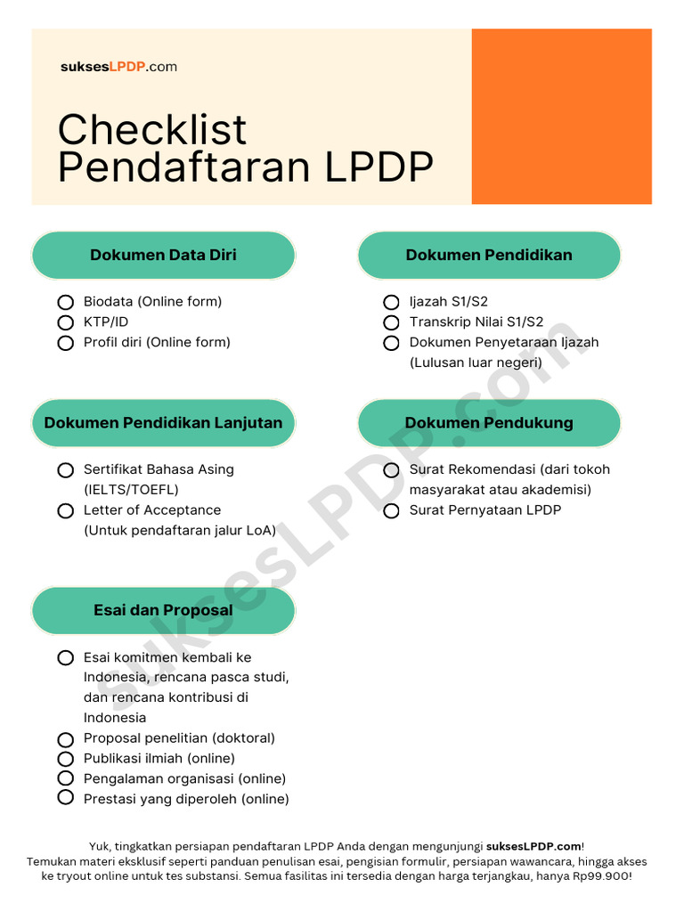 Checklist Pendaftaran LPDP 2025 | PDF