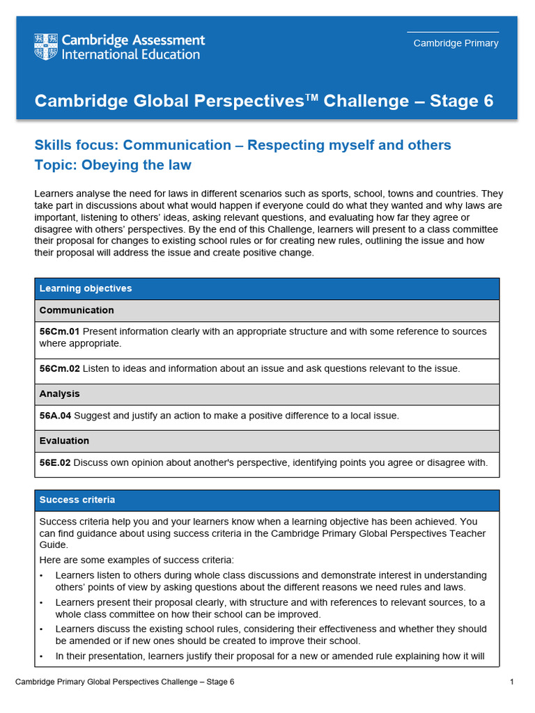 Cambridge Global Perspectives Stage 6 | PDF