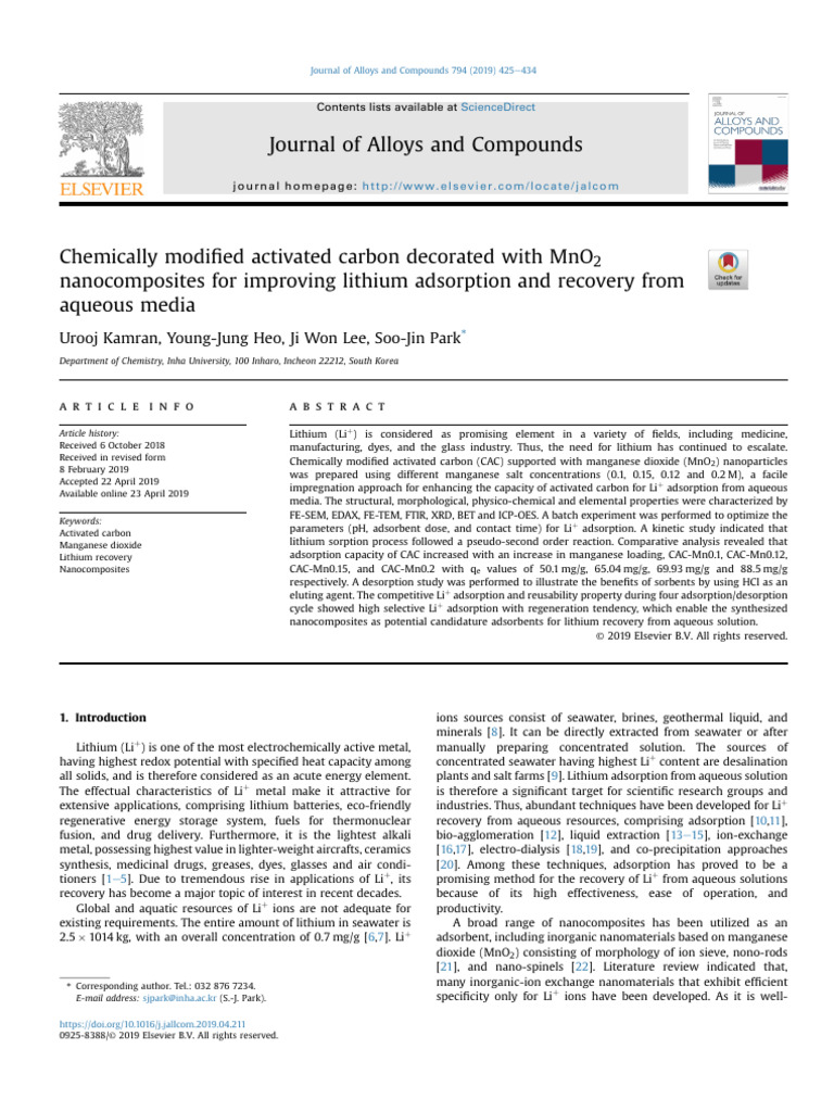 MnO2-Enhanced Activated Carbon for Lithium Recovery | PDF | Adsorption | Ph