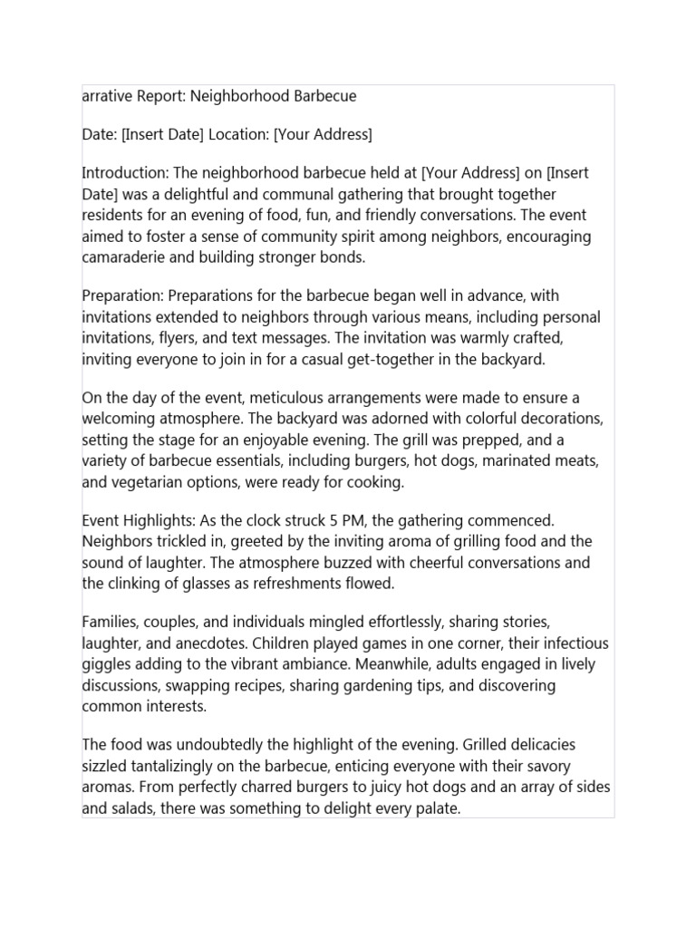 Narrative report format 2 pdf barbecue cuisine
