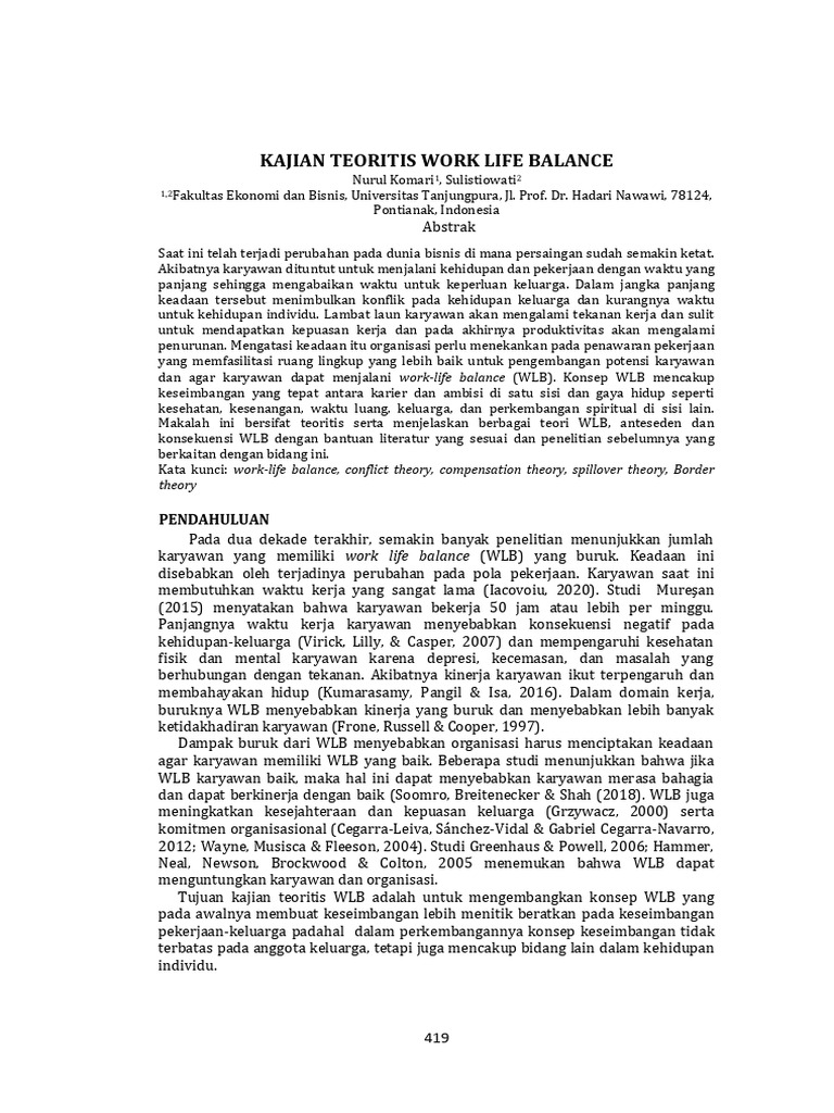 Kajian Teoritis Work Life Balance: Pendahuluan | PDF