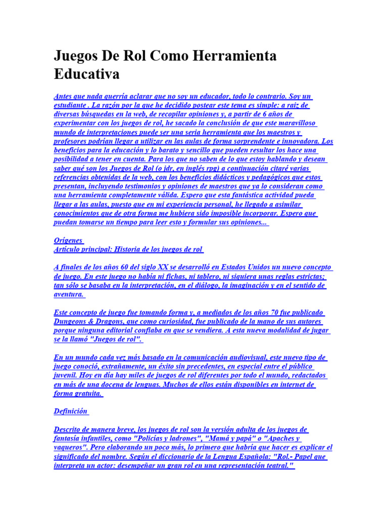 Juegos de Rol Como Herramienta Educativa | PDF