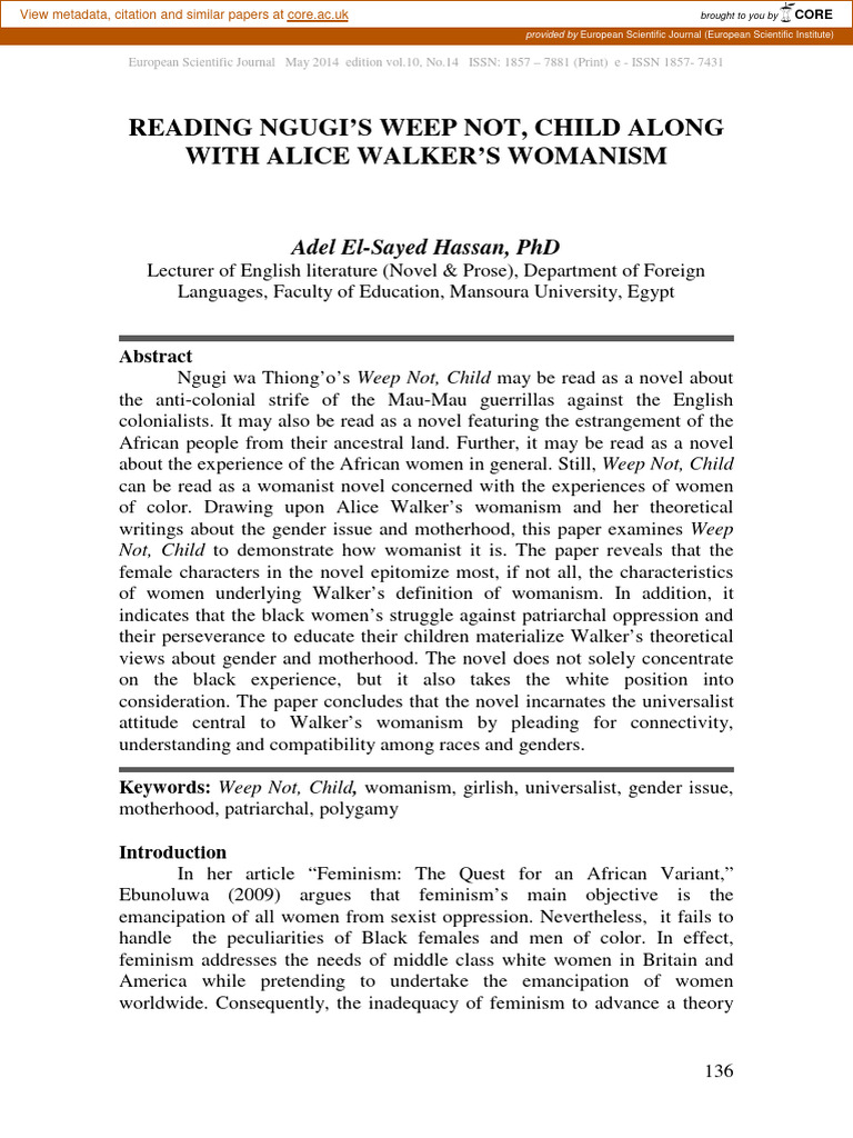 Weep Not Child PDF Feminism Gender Studies