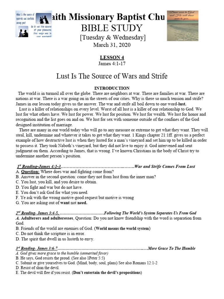 Bible Study Lesson 4 Lust Is The Source of PDF Sin Religious