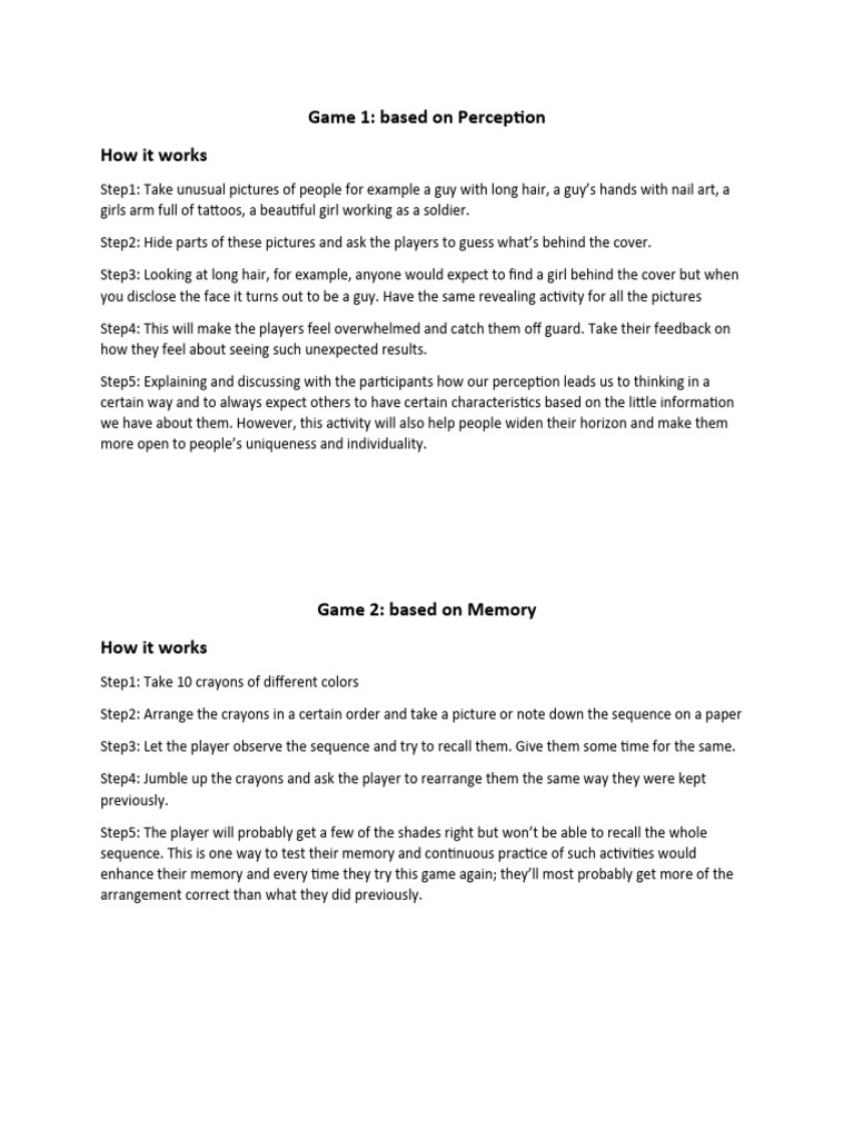 Engaging Games for Perception, Memory, Imagination | PDF
