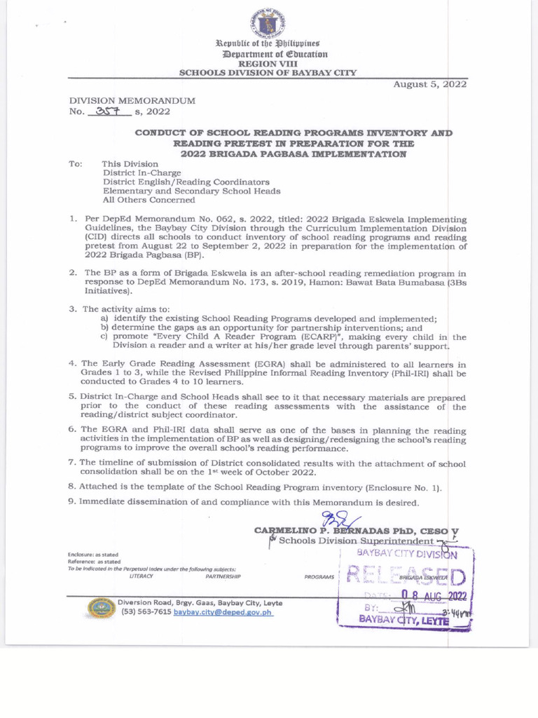 357 s 2022 conduct of school reading programs inventory and reading