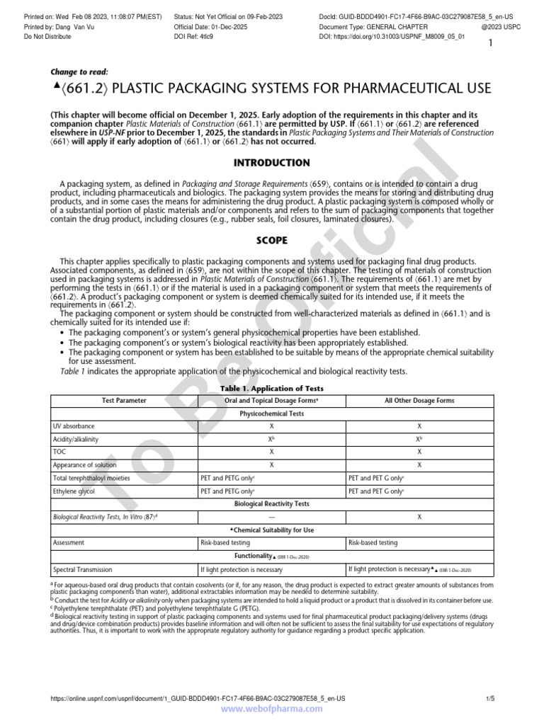 USP 661.2: Plastic Packaging Standards | PDF | Total Organic Carbon ...
