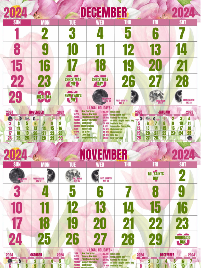 Pink Tulips Calendar 2024 PDF