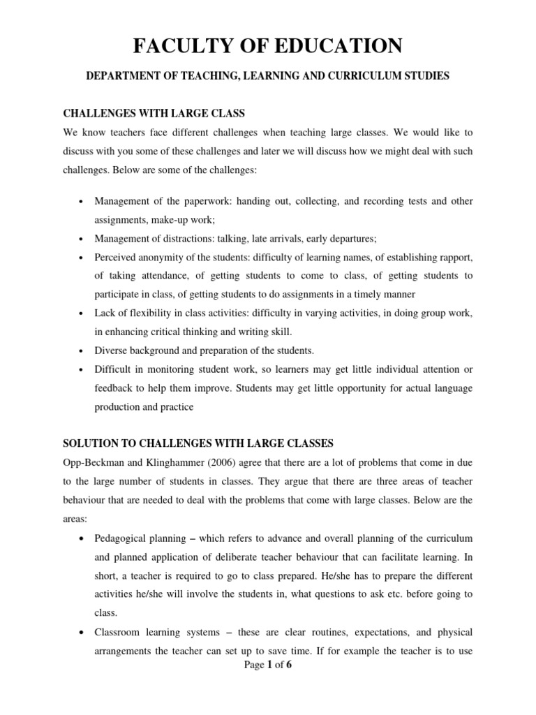 Strategies for Managing Large Classes | PDF | Career & Growth